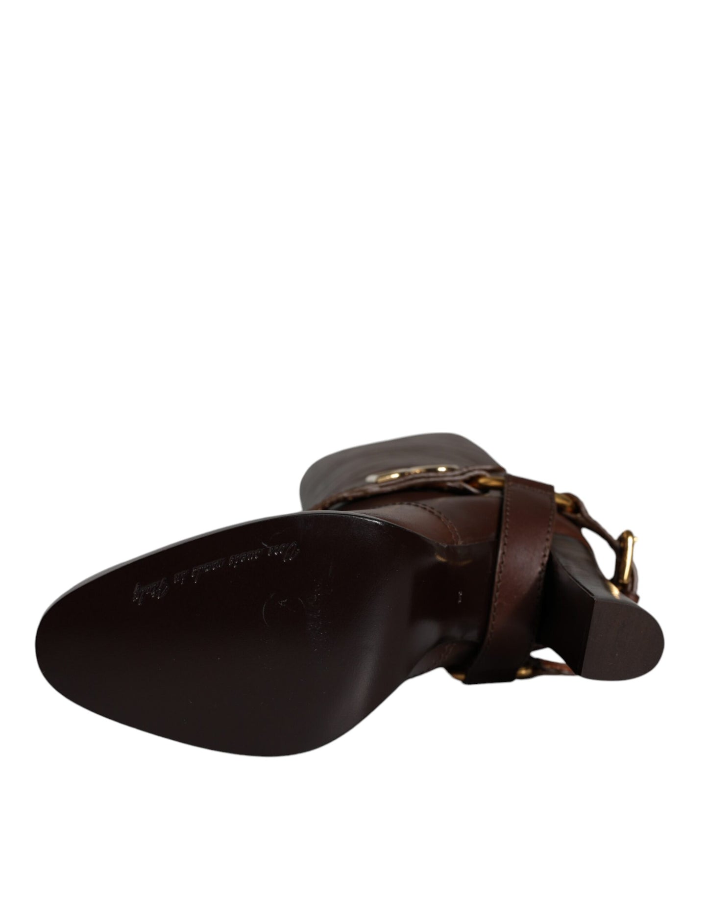 Dolce &amp; Gabbana Brown Leather Gold Tone Logo High Boots Shoes
