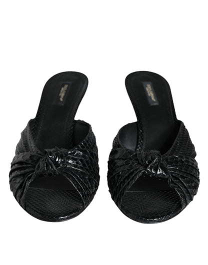 Dolce &amp; Gabbana Schwarze Leder Heels Slides Sandalen Schuhe