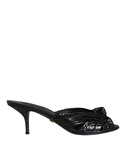 Dolce &amp; Gabbana Schwarze Leder Heels Slides Sandalen Schuhe