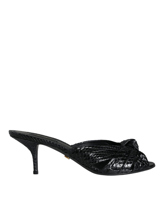 Dolce &amp; Gabbana Schwarze Leder Heels Slides Sandalen Schuhe