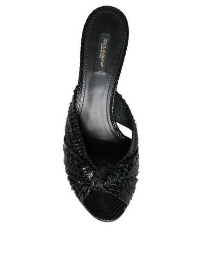 Dolce &amp; Gabbana Schwarze Leder Heels Slides Sandalen Schuhe