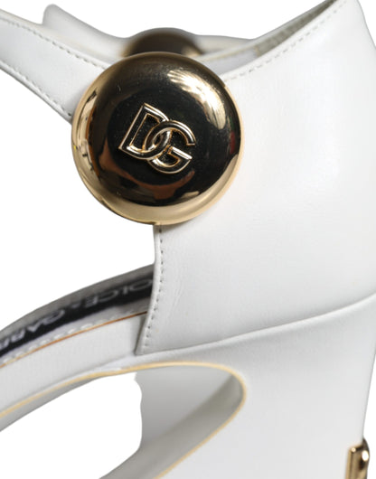 Dolce &amp; Gabbana Weiße Leder Heels Keira Sandalen Schuhe