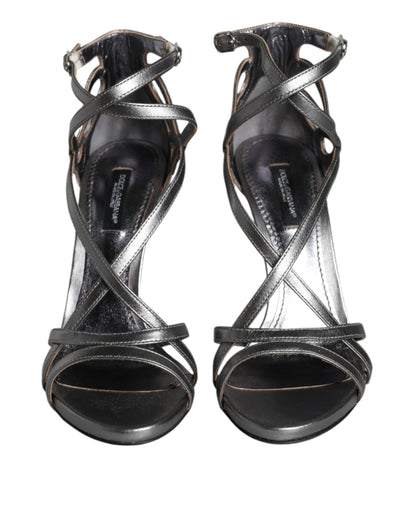 Dolce &amp; Gabbana Silber Keira Leder Heels Sandalen Schuhe
