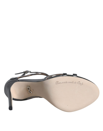 Dolce &amp; Gabbana Silber Keira Leder Heels Sandalen Schuhe