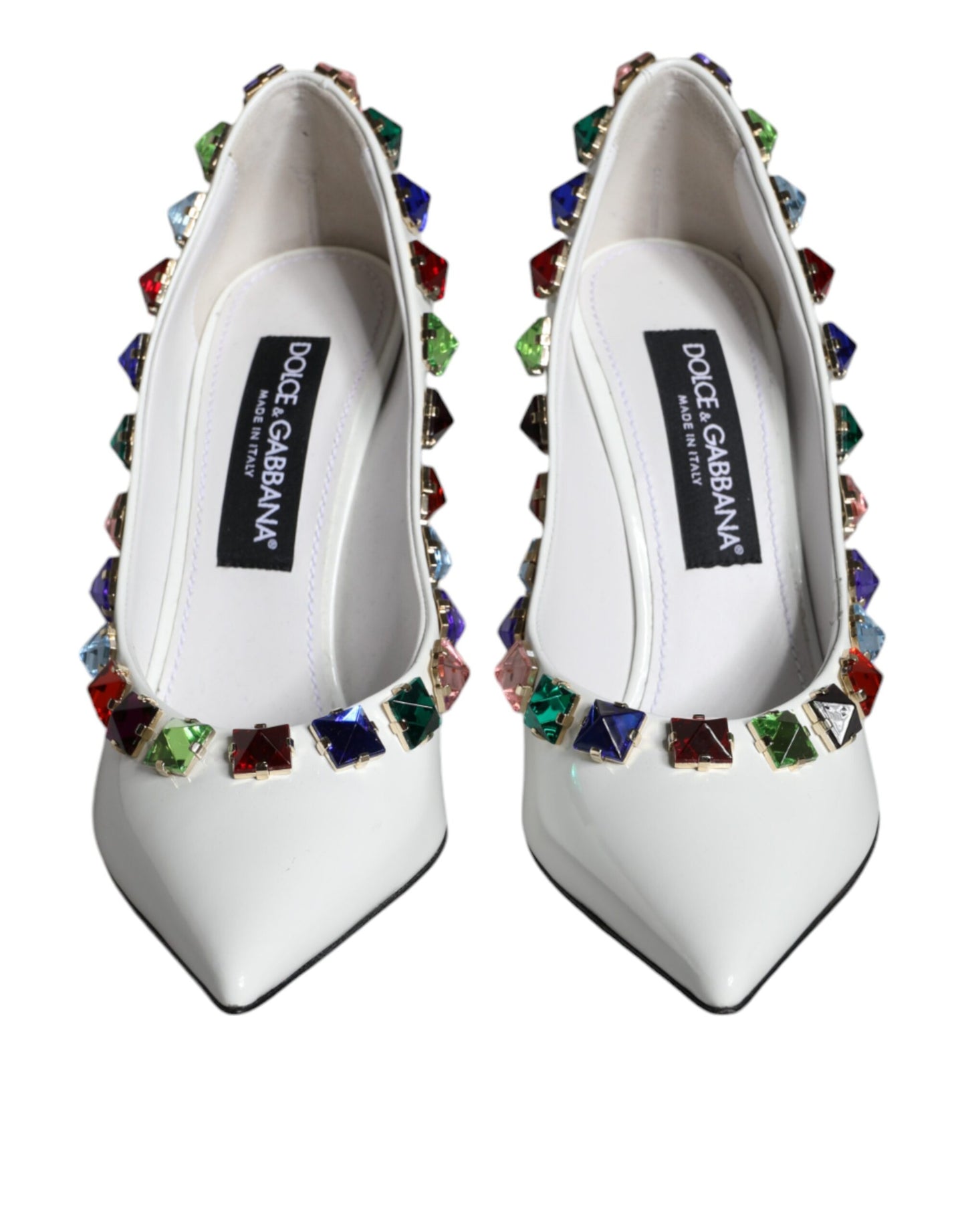 Dolce &amp; Gabbana Weiße Kristalle Leder High Heels Pumps Schuhe