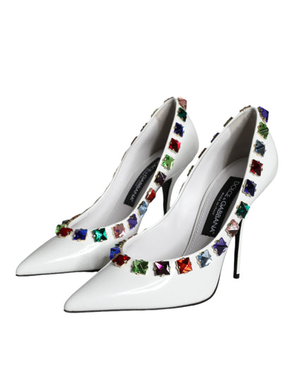 Dolce &amp; Gabbana Weiße Kristalle Leder High Heels Pumps Schuhe