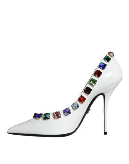 Dolce &amp; Gabbana Weiße Kristalle Leder High Heels Pumps Schuhe