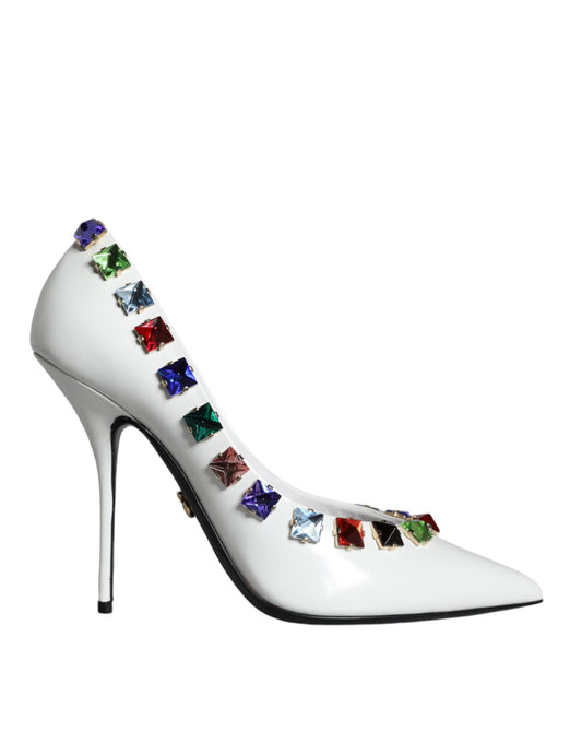 Dolce &amp; Gabbana Weiße Kristalle Leder High Heels Pumps Schuhe