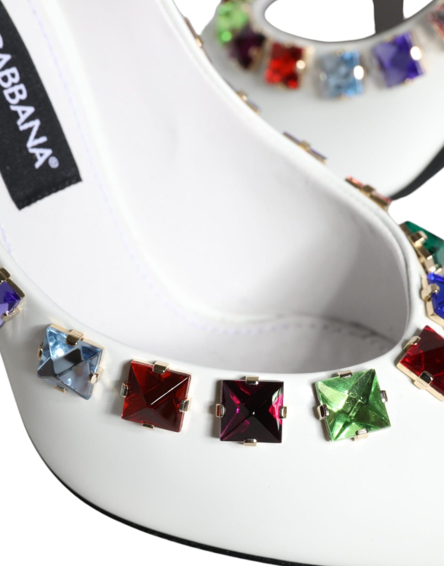 Dolce &amp; Gabbana Weiße Kristalle Leder High Heels Pumps Schuhe