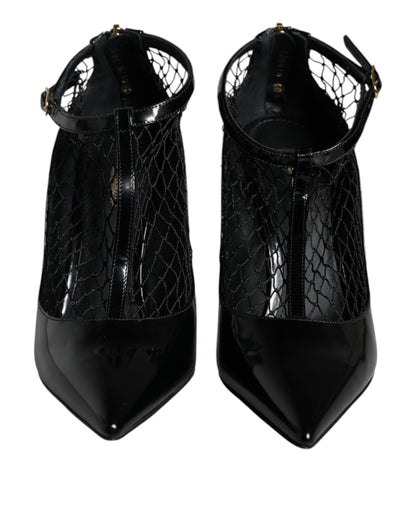 Dolce &amp; Gabbana Schwarze Mesh-Lackleder-Absatz-Pumps-Schuhe