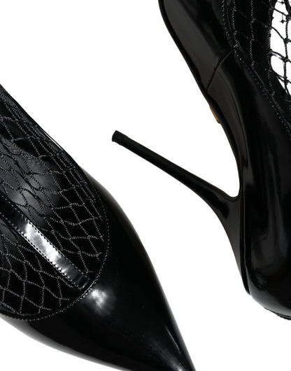 Dolce &amp; Gabbana Schwarze Mesh-Lackleder-Absatz-Pumps-Schuhe