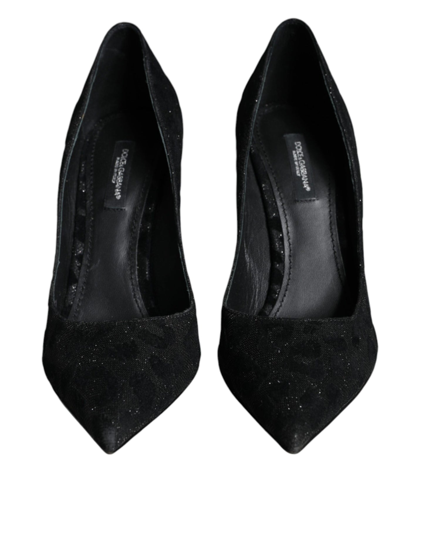 Dolce &amp; Gabbana Schwarze Pumps mit Leopardenmuster und Lurex-Absatz