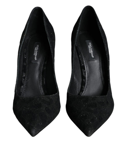 Dolce &amp; Gabbana Schwarze Pumps mit Leopardenmuster und Lurex-Absatz