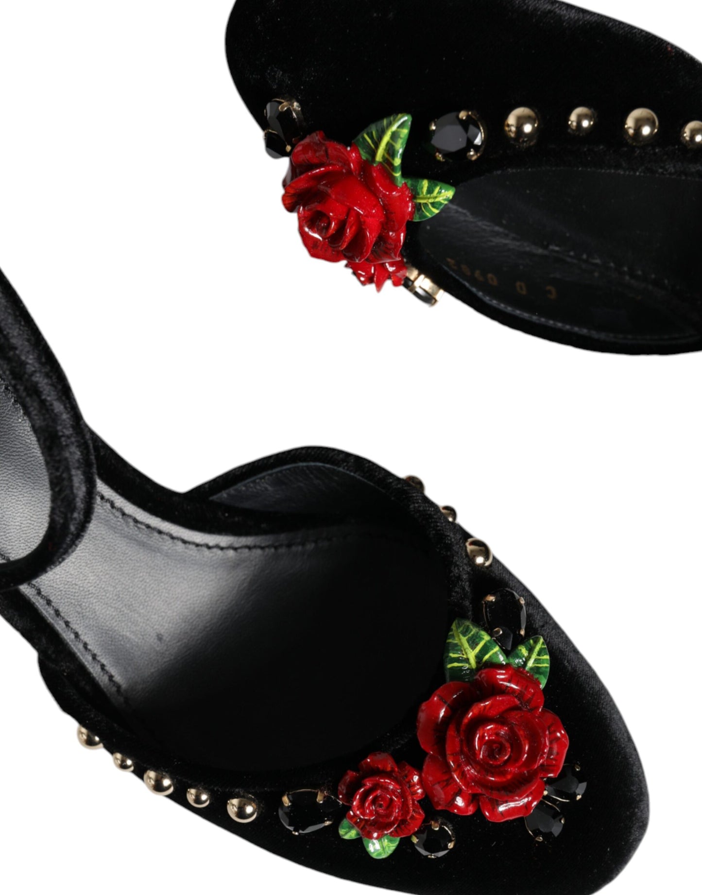 Dolce &amp; Gabbana – Pumps mit Knöchelriemen und Rosenmuster in Schwarz aus Samt