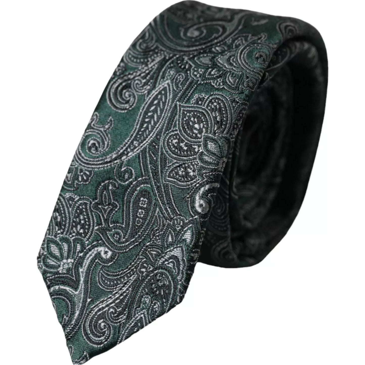 Dolce &amp; Gabbana Green Floral Pattern 100% Silk Adjustable Men Tie