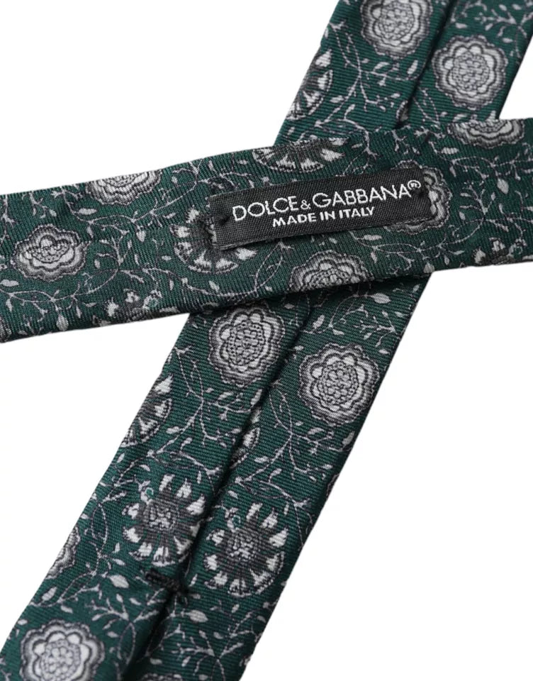 Dolce &amp; Gabbana Grüne, verstellbare Seidenkrawatte mit Blumendruck für Herren