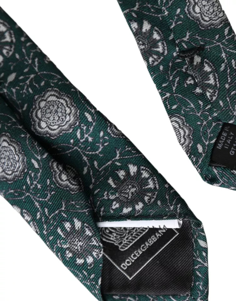 Dolce &amp; Gabbana Grüne, verstellbare Seidenkrawatte mit Blumendruck für Herren