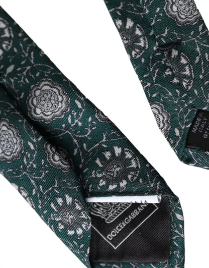 Dolce &amp; Gabbana Grüne, verstellbare Seidenkrawatte mit Blumendruck für Herren