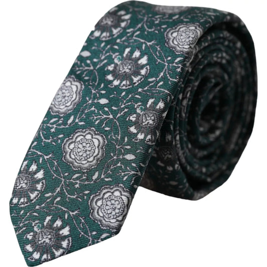 Dolce &amp; Gabbana Grüne, verstellbare Seidenkrawatte mit Blumendruck für Herren