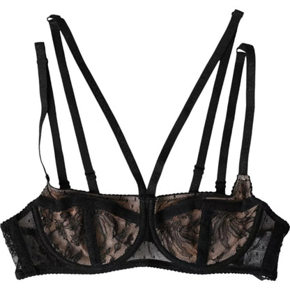 Dolce &amp; Gabbana – Balconcino-BH aus Nylon mit Blumenspitze in Schwarz