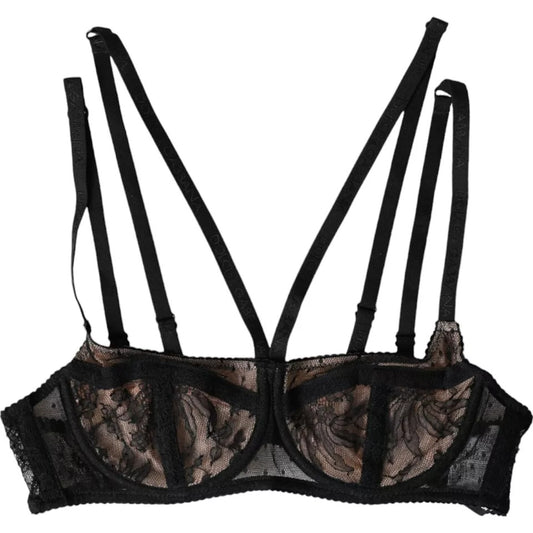 Dolce &amp; Gabbana – Balconcino-BH aus Nylon mit Blumenspitze in Schwarz