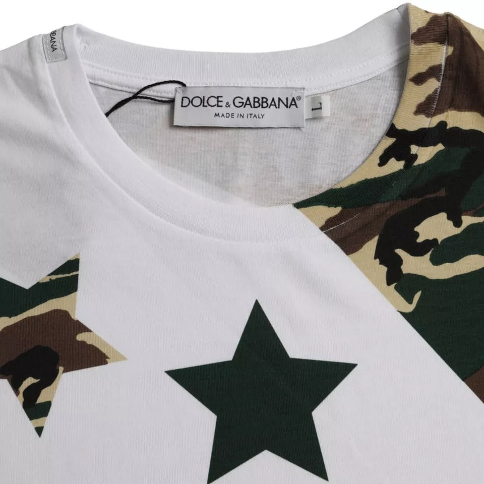 Dolce &amp; Gabbana White Camouflage Stars Crew Neck Men T-shirt