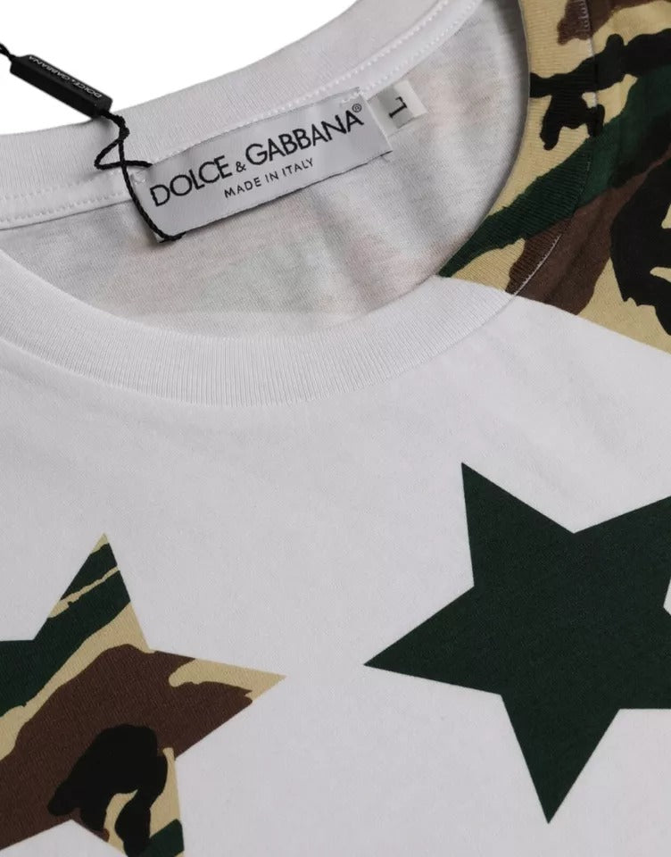 Dolce &amp; Gabbana White Camouflage Stars Crew Neck Men T-shirt