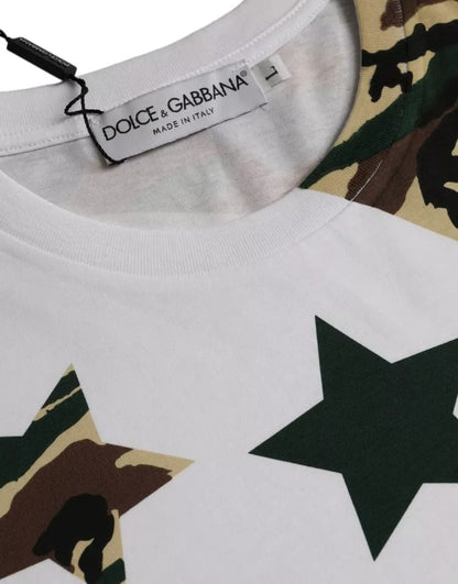 Dolce &amp; Gabbana White Camouflage Stars Crew Neck Men T-shirt