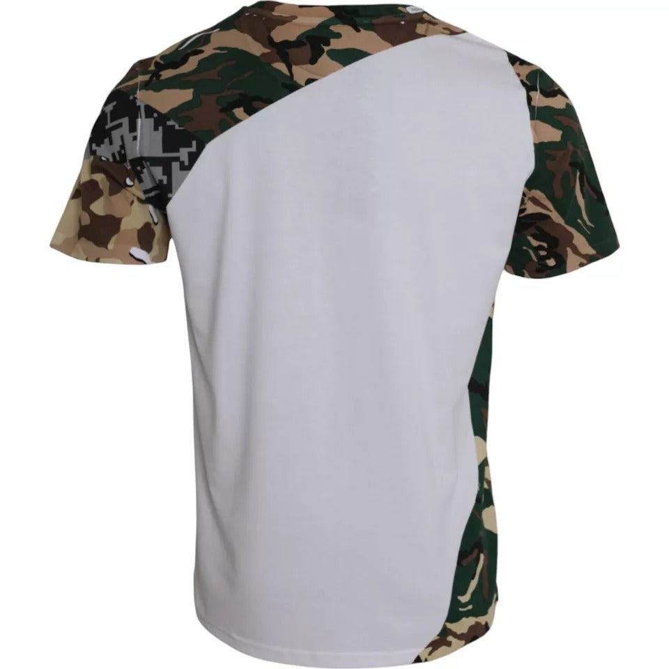Dolce &amp; Gabbana White Camouflage Stars Crew Neck Men T-shirt