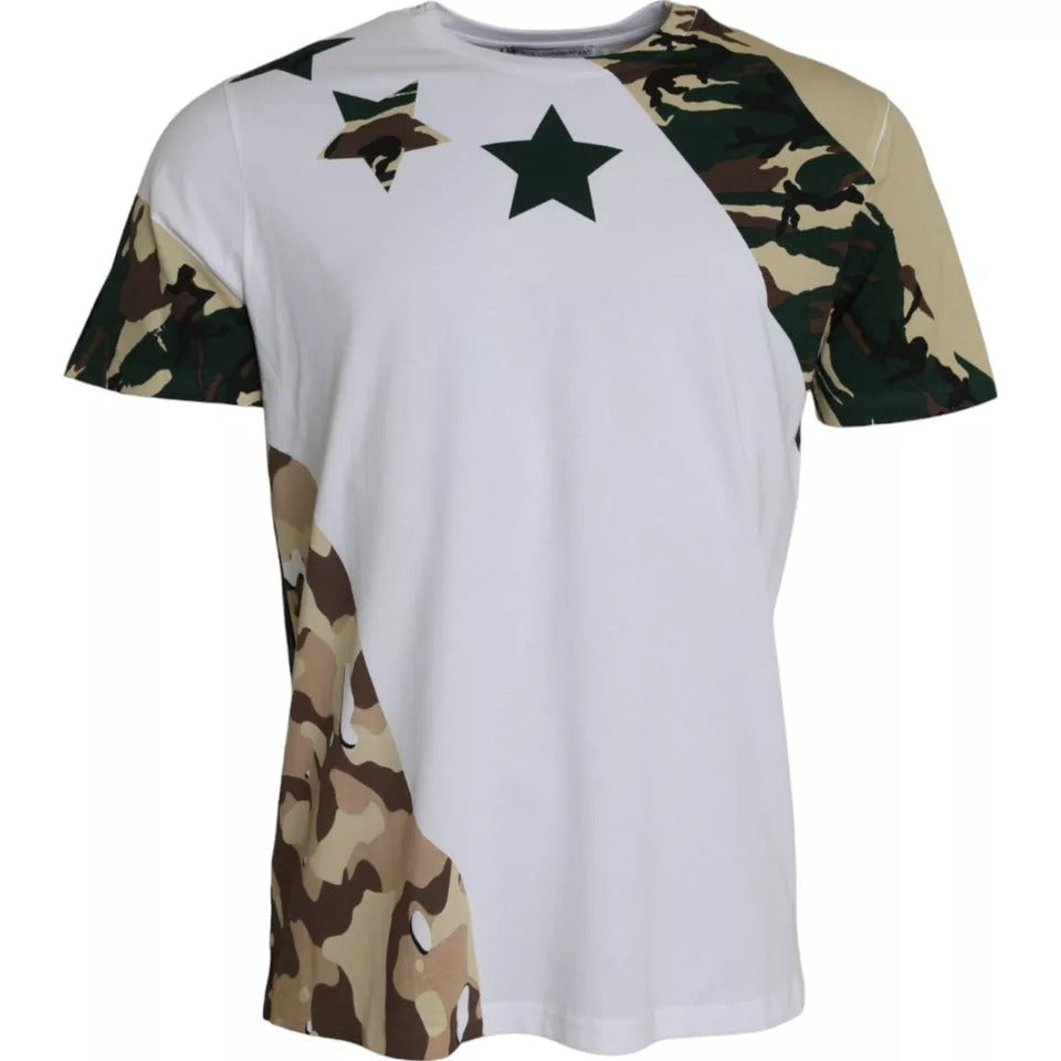 Dolce &amp; Gabbana White Camouflage Stars Crew Neck Men T-shirt
