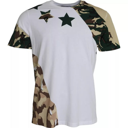 Dolce &amp; Gabbana White Camouflage Stars Crew Neck Men T-shirt