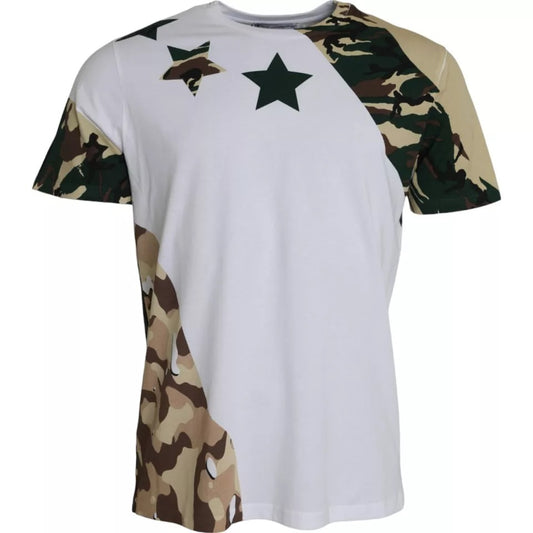 Dolce &amp; Gabbana White Camouflage Stars Crew Neck Men T-shirt