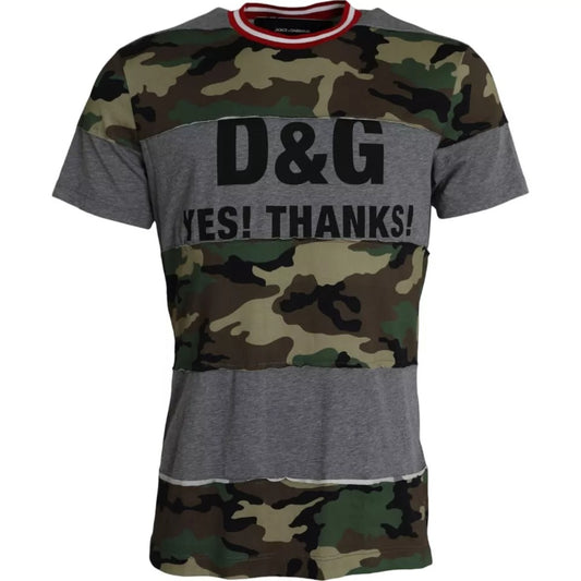 Dolce &amp; Gabbana Multicolor Camouflage Cotton Crew Neck Men T-shirt