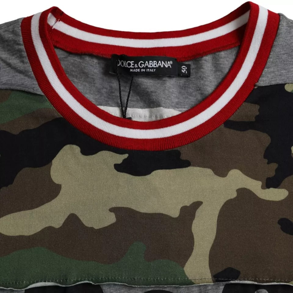 Dolce &amp; Gabbana Multicolor Camouflage Cotton Crew Neck Men T-shirt