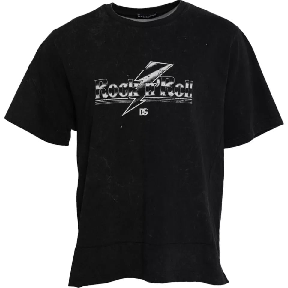Dolce &amp; Gabbana Black Graphic Print Cotton Crew Neck T-shirt