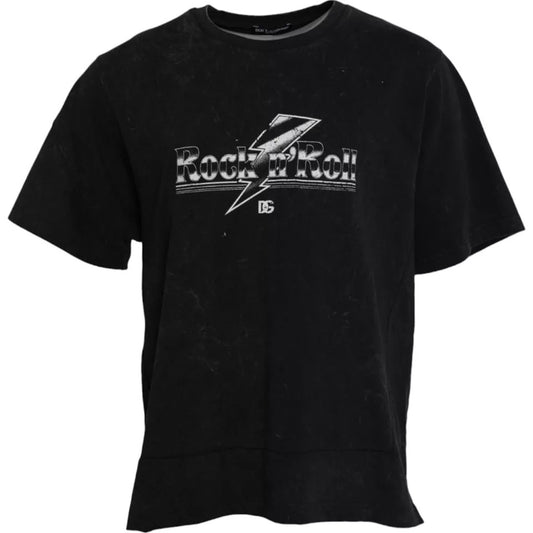 Dolce &amp; Gabbana Black Graphic Print Cotton Crew Neck T-shirt