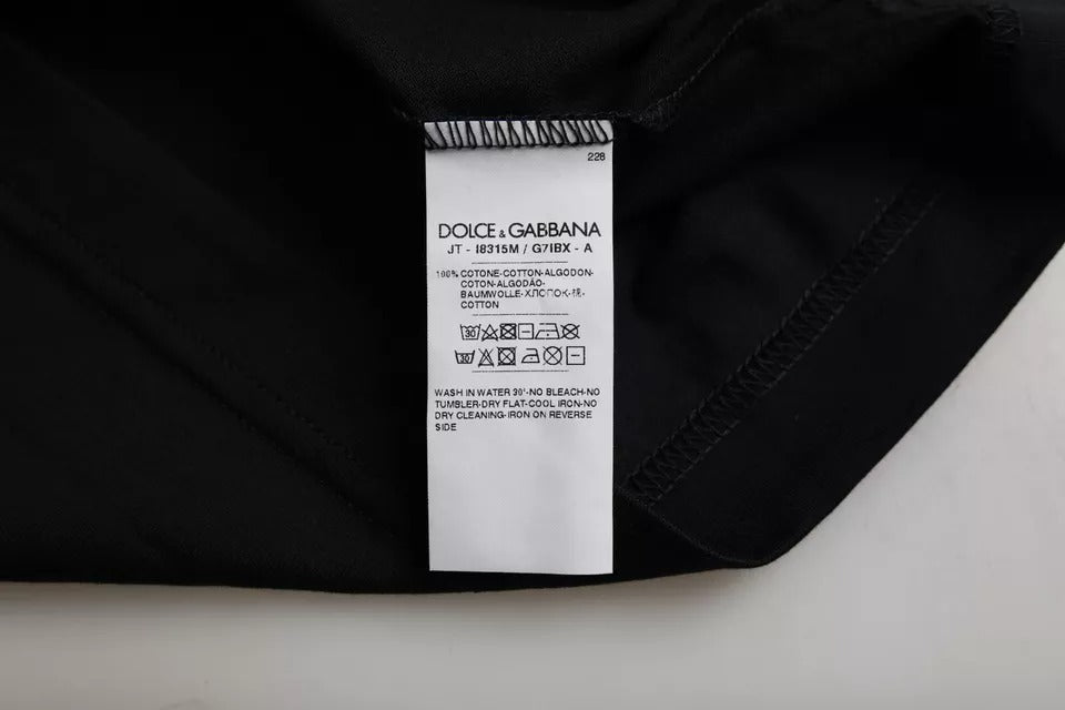 Dolce &amp; Gabbana Schwarzes Herren-T-Shirt aus Baumwolle mit Rundhalsausschnitt und kurzen Ärmeln