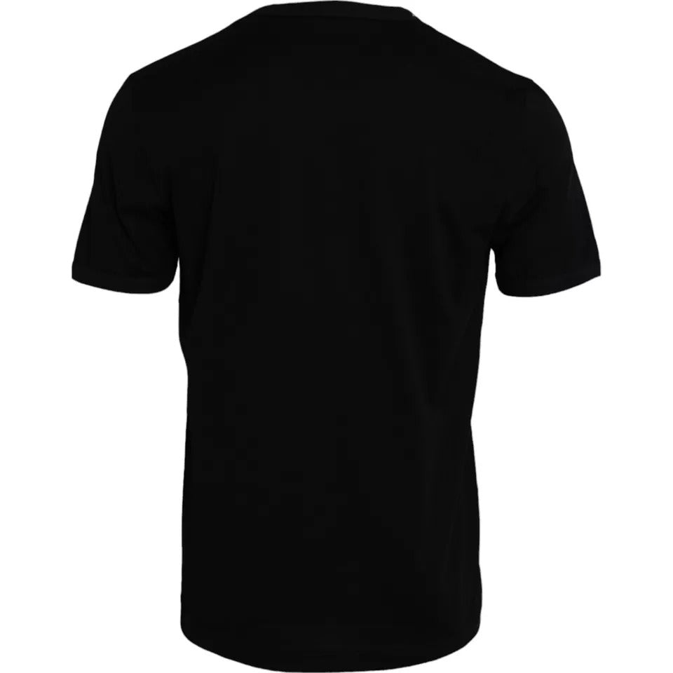 Dolce &amp; Gabbana Schwarzes Herren-T-Shirt aus Baumwolle mit Rundhalsausschnitt und kurzen Ärmeln
