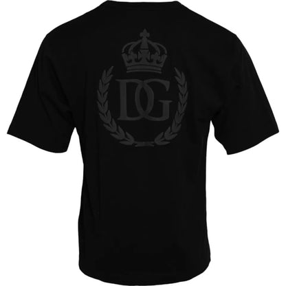 Dolce &amp; Gabbana – Schwarzes Baumwoll-T-Shirt mit Rundhalsausschnitt und Logoprägung