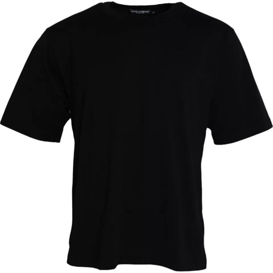Dolce &amp; Gabbana – Schwarzes Baumwoll-T-Shirt mit Rundhalsausschnitt und Logoprägung