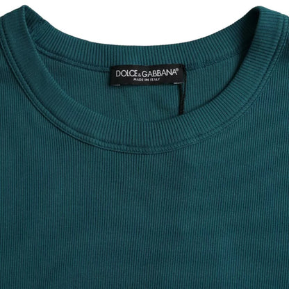 Dolce &amp; Gabbana Blaugrünes T-Shirt aus Baumwolle mit Rundhalsausschnitt und kurzen Ärmeln