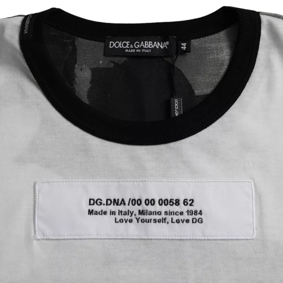 Dolce &amp; Gabbana – T-Shirt mit Rundhalsausschnitt und Camouflage-Muster in Schwarz und Weiß