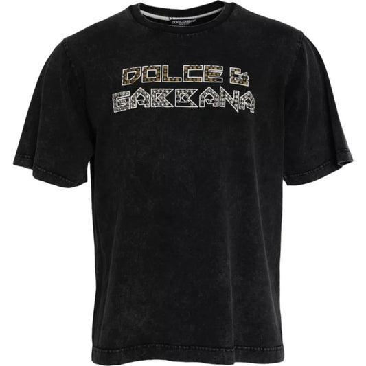 Dolce &amp; Gabbana – Schwarzes Baumwoll-T-Shirt mit Rundhalsausschnitt und Logo-Print für Herren