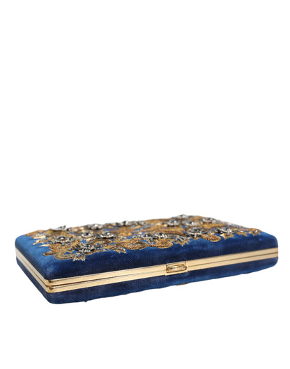Dolce &amp; Gabbana Blauer Samt Goldrahmen Clutch Abend Party Handtasche Tasche