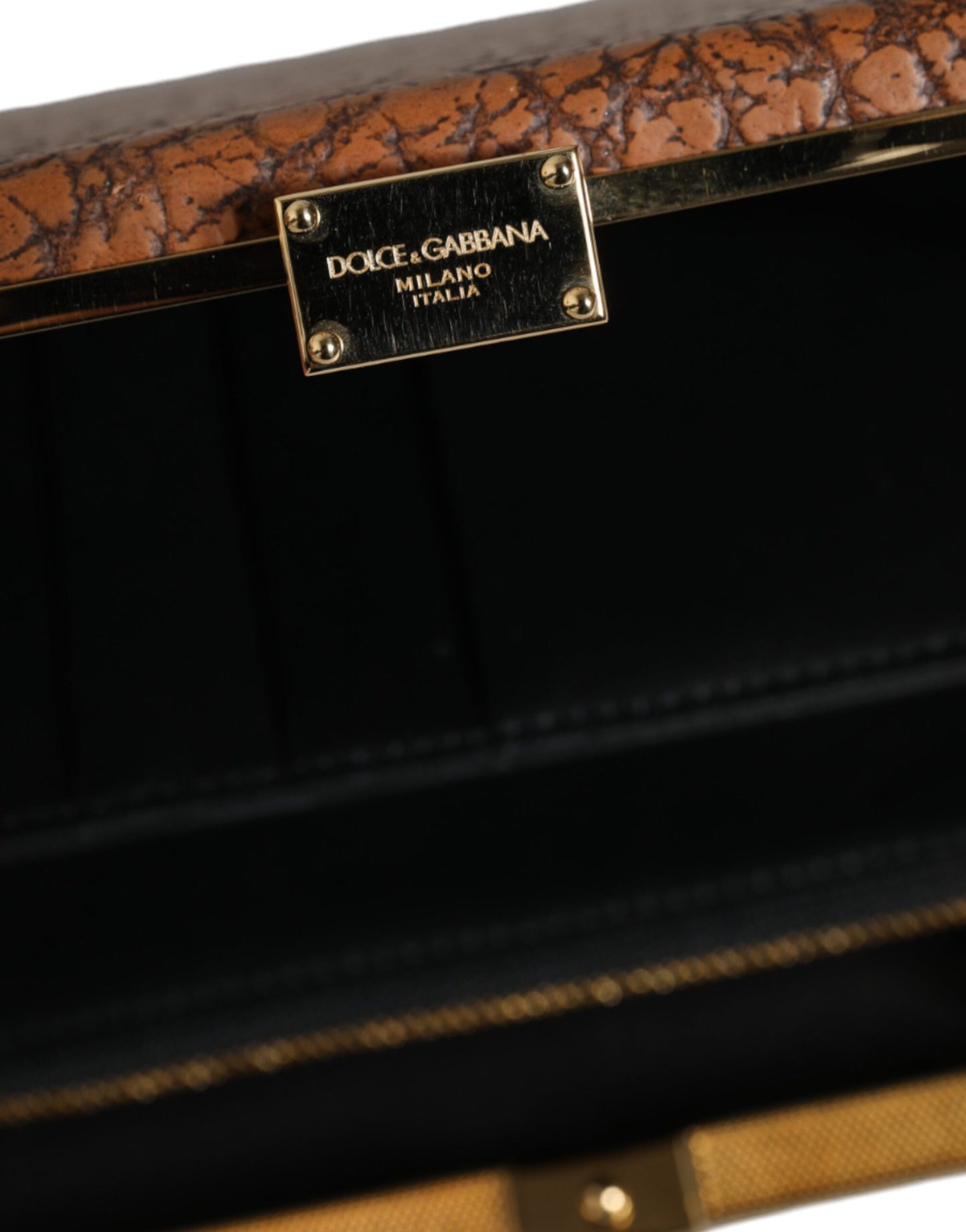 Dolce &amp; Gabbana Brown Leather Gold Frame Clutch Mini Crossbody Bag