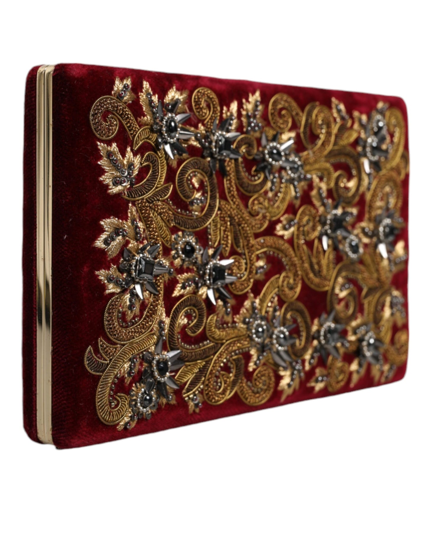 Dolce &amp; Gabbana Roter Samt Goldrahmen Clutch Abend Party Handtasche Tasche