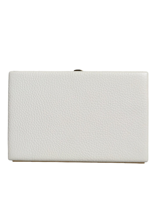 Dolce &amp; Gabbana Clutch aus weißem Leder mit Goldrahmen, Abendtasche