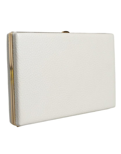 Dolce &amp; Gabbana Clutch aus weißem Leder mit Goldrahmen, Abendtasche