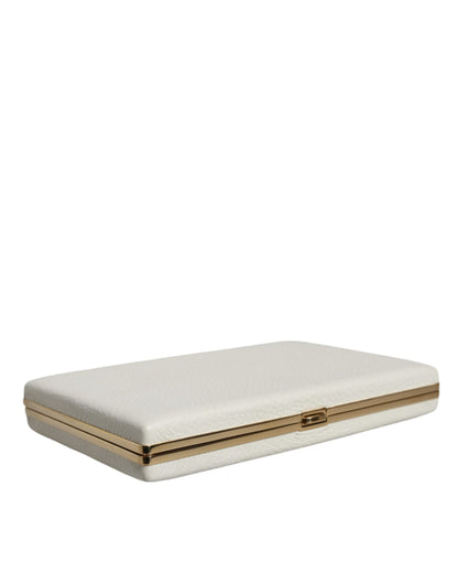 Dolce &amp; Gabbana Clutch aus weißem Leder mit Goldrahmen, Abendtasche