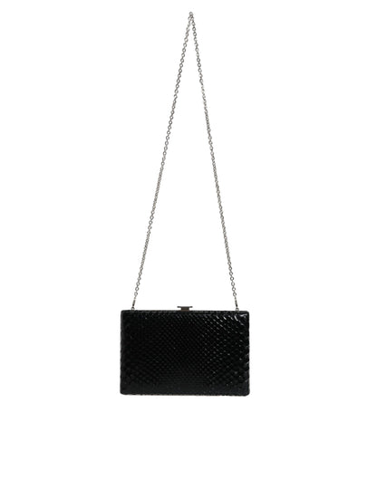 Dolce &amp; Gabbana Black Leather Silver Frame Clutch Mini Crossbody Bag